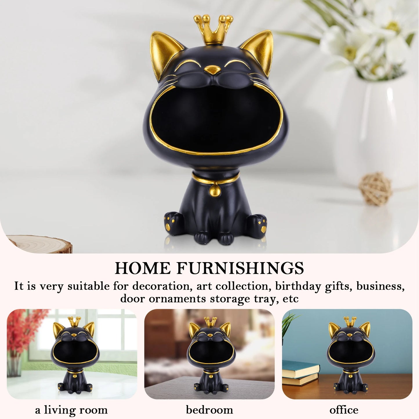 Lucky Cat Statue Decoration Resin Big Mouths Cat Statue Creative Small Items Container Cute Desktop Storage Accessories