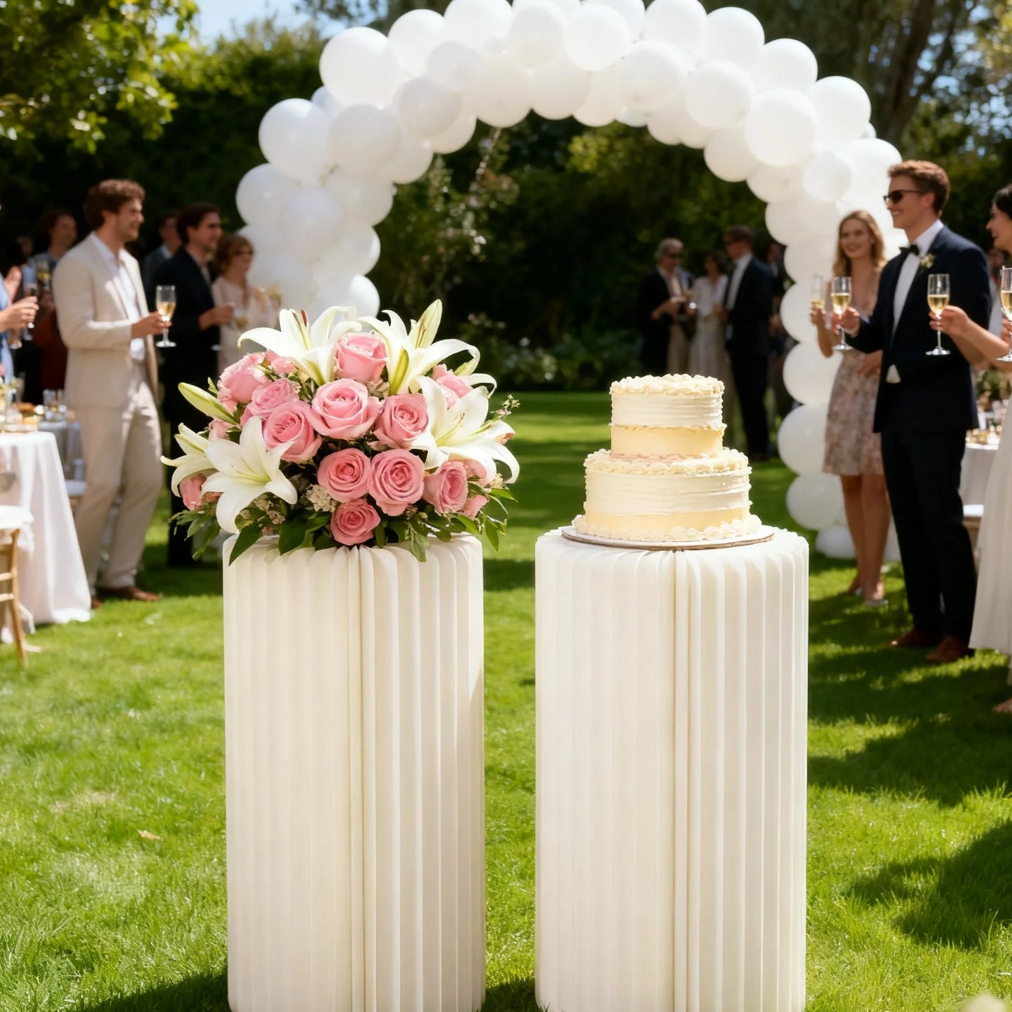2 cylindrical flower stands, foldable PVC paper pillar display stand wedding center stand,suitable for birthday party decoration