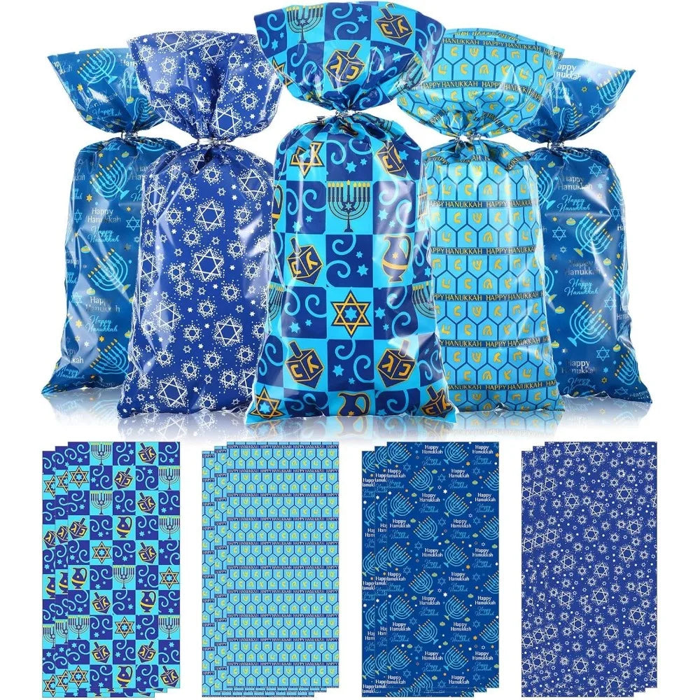 100 pieces hanukkah cellophane treat bags chanukah gift bags blue jewish holiday theme candy present supplies plastic clear goo