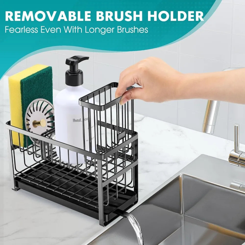 Sponge Holder for Kitchen Sink Organizer Caddy,2 Tier Dish Brush Scrubber Holder,Stainless Steel Sink Box Utensil Holder,Soap D