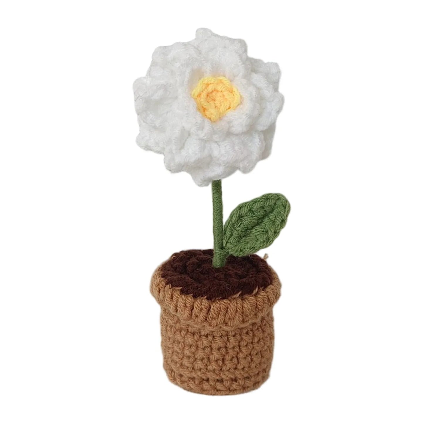 New Hand Knitting Potted Plants Handwoven Rose Sunflower Tulip Crochet Flower Bouquet Potted Ornament Table Home Room Decoration