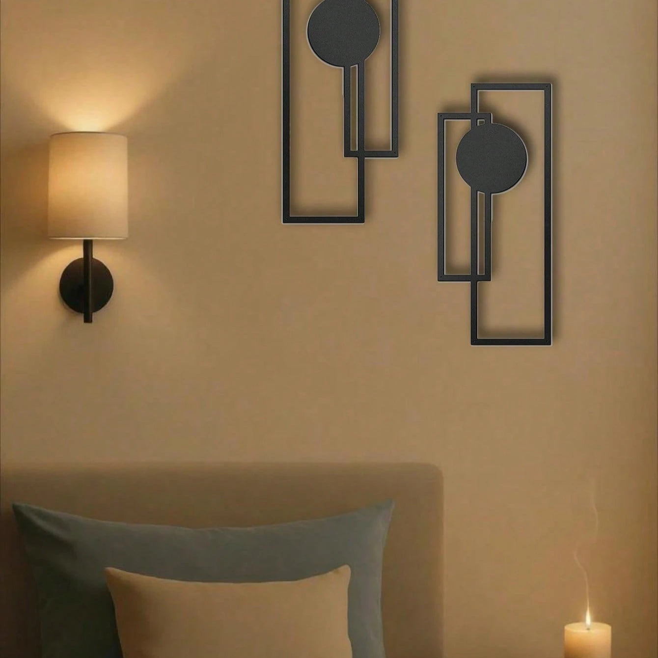Minimalist Metal Wall Art – Geometric Rectangles & Circles: Modern Waterproof Home Decor, Gift & Halloween Accent