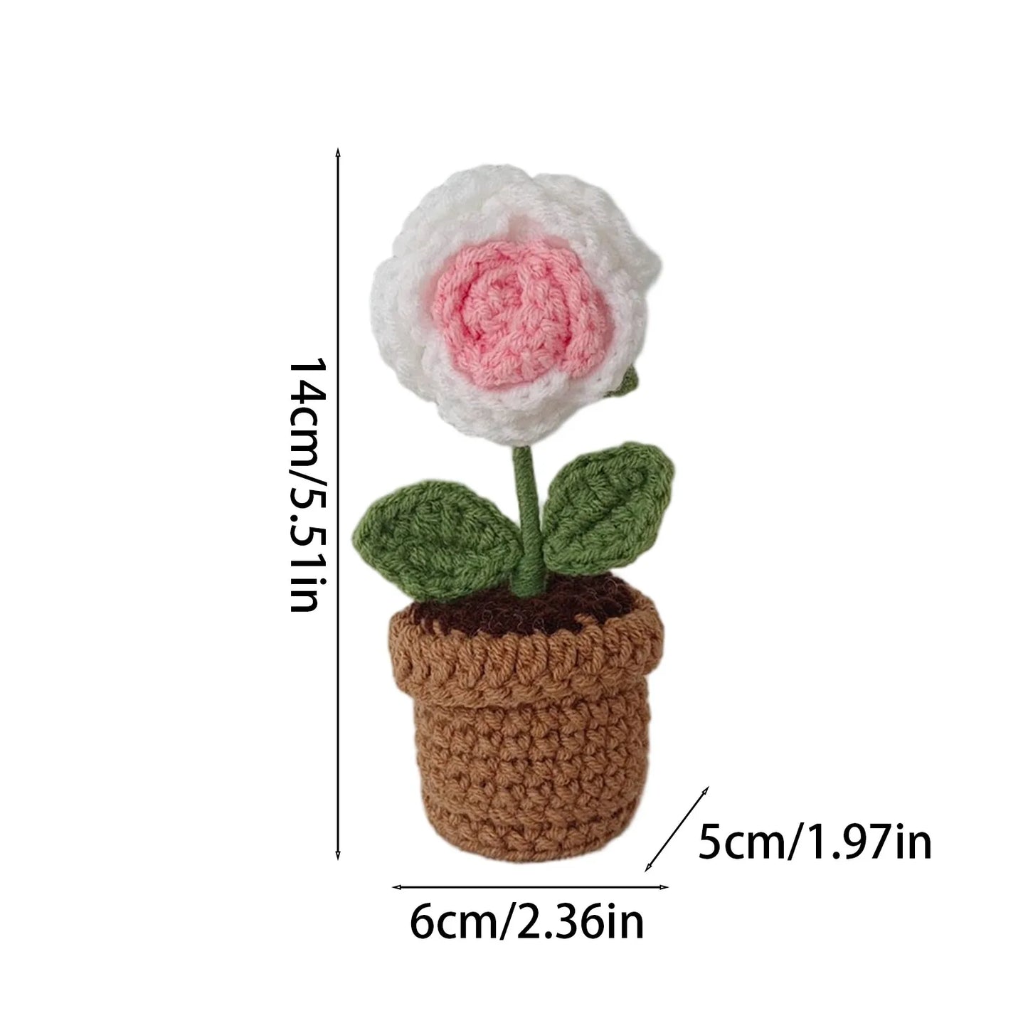 New Hand Knitting Potted Plants Handwoven Rose Sunflower Tulip Crochet Flower Bouquet Potted Ornament Table Home Room Decoration
