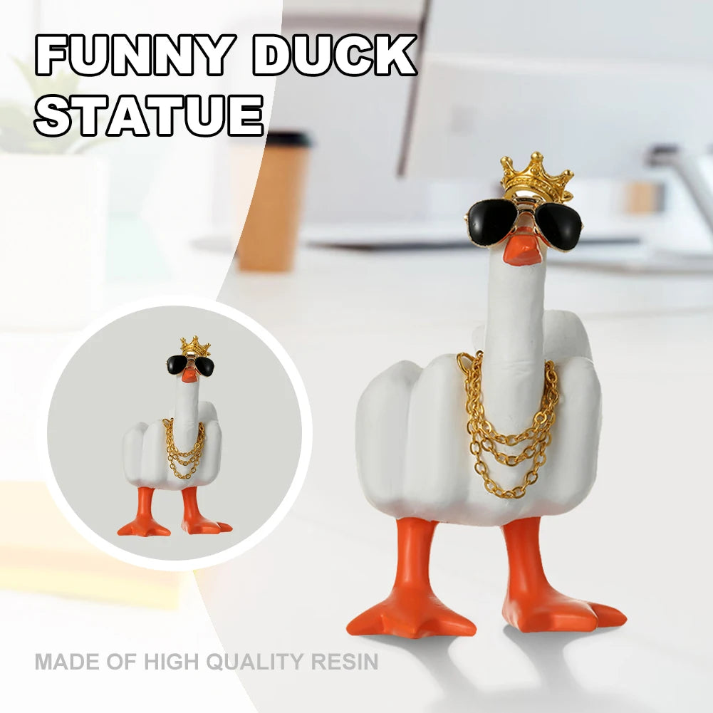 Middle Finger Duck Decorative Figurine Resin Tabletop Duck Ornament 7.5cm Funny Duck Statue for Home Garden Desk Decoration