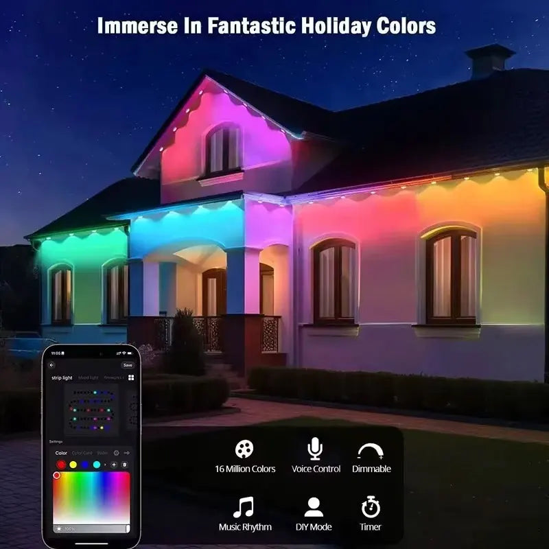 Permanent Outdoor Eaves Light Intelligent RGBIC 90M 180LEDs Eaves Light IP67 Waterproof For Christmas Halloween DIY Lighting