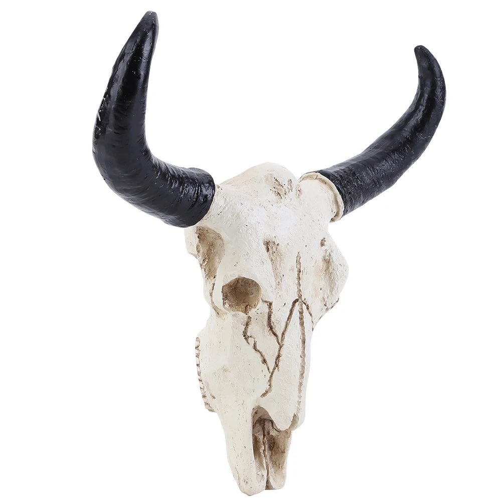 Longhorn Cow Skull Head Ornament Wall Hanging Animal Wildlife Sculpture Figurines Crafts Realistic for Home Halloween Decor