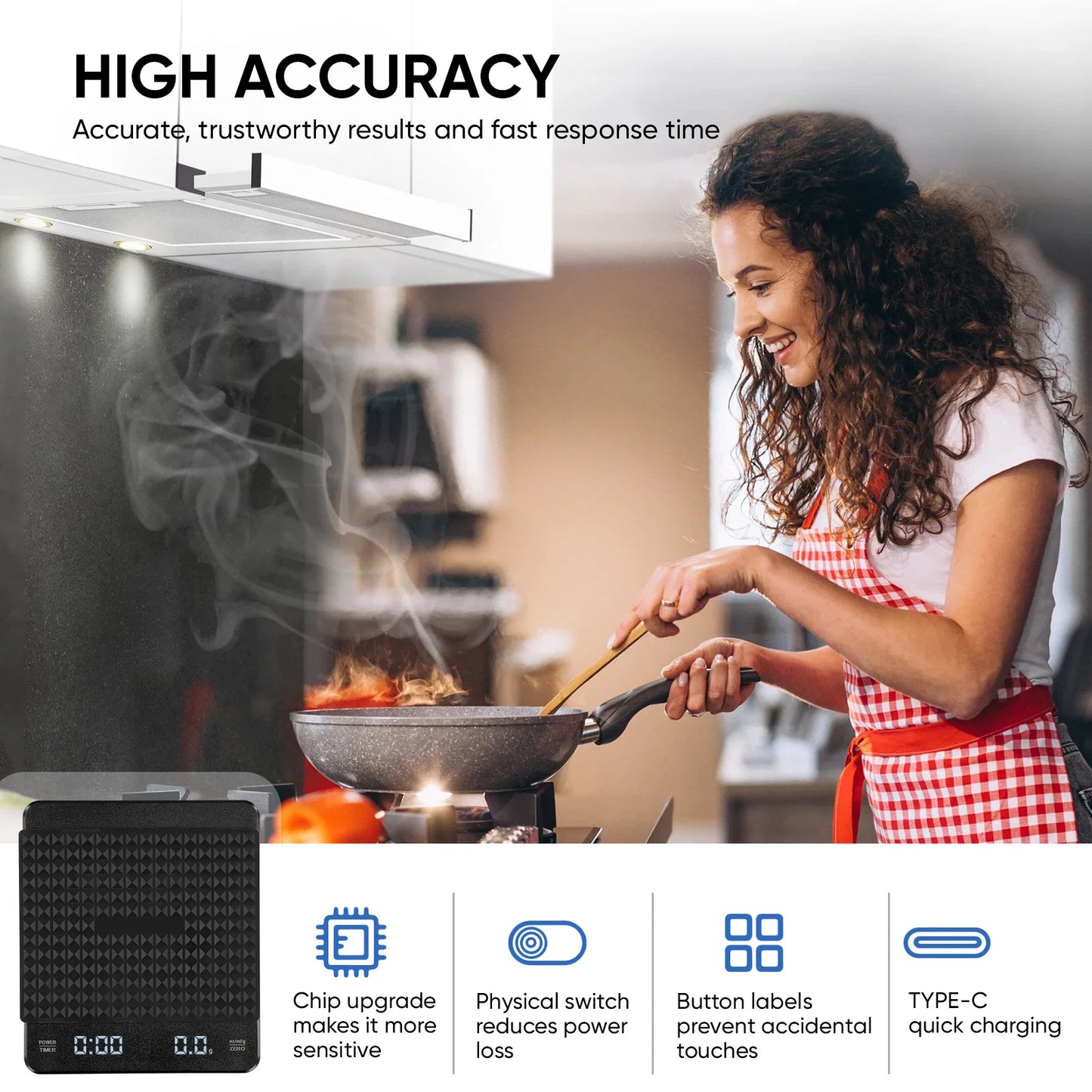 Kitchen Coffee Scale With Timer Rechargeable Digital Scale 0.1g High Precision 3 Modes Drip Espresso Scale Barista Gift