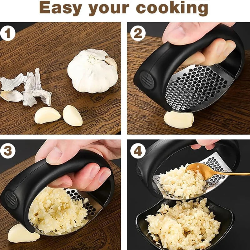 Stainless Steel Garlic Press - Manual Mincer for Fresh Paste, Easy Squeeze Design, Dishwasher Safe, Rust-Proof Kitchen Tool (Sil