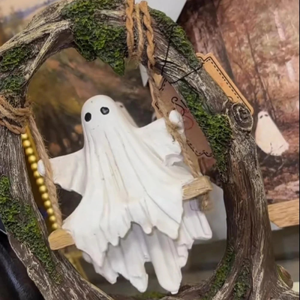 Swinging Ghost Ornament Multi-Purpose Cute Spooky Halloween Figurine Lovely Ghost Decorations for Desktop Bookshelf Decor
