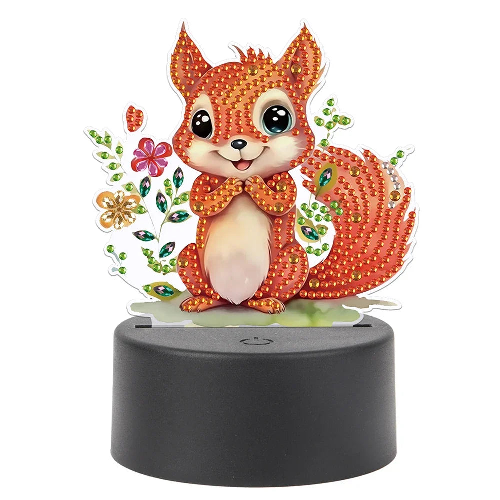 DIY Diamonds Painting Animals Table Lamp Handmade Diamond Mosaic Lamp LED Diamond Embroidery Night Lamp for Office Desktop Decor