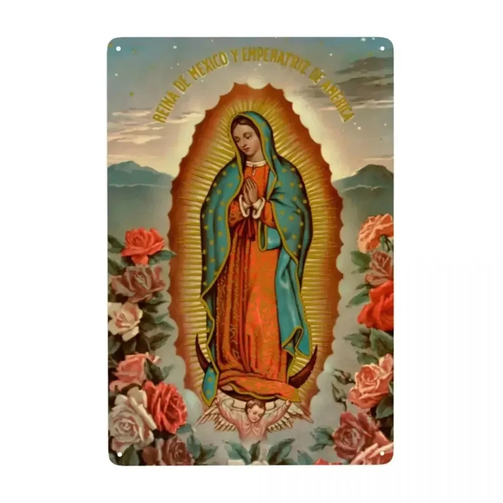 Retro Virgin Mary Of Guadalupe Metal Tin Sign - Custom Mexico Catholic Saint Plaque, Pub Cafe Yard Home Decor