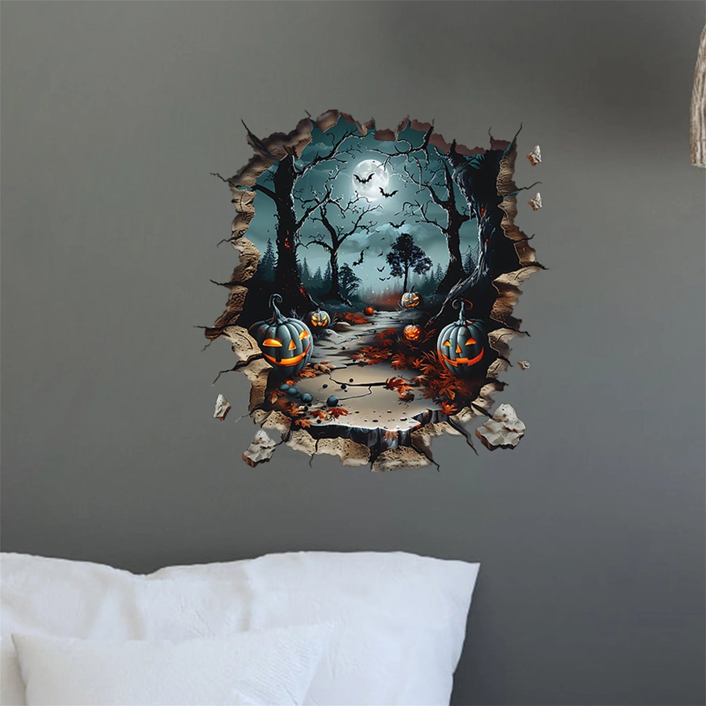 Gothic Halloween Wall Decal Haunted House Ghosts and Bats Scary Wall Decorations for Spooky Home Atmosphere