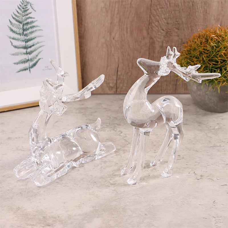 1Pc Crystal Deer Figurines Desktop Ornament Room Decor Transparent Elk Reindeer Sculpture Home Office Decoration