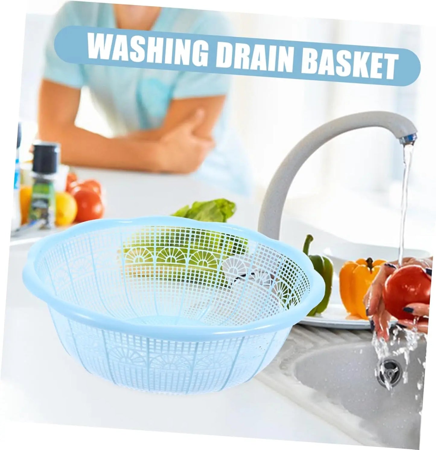Multifunctional Plastic Rice Washing Basket Set 4pcs Colander for Fruits and Vegetables Sturdy Kitchen Tools Handle for Easy Dr