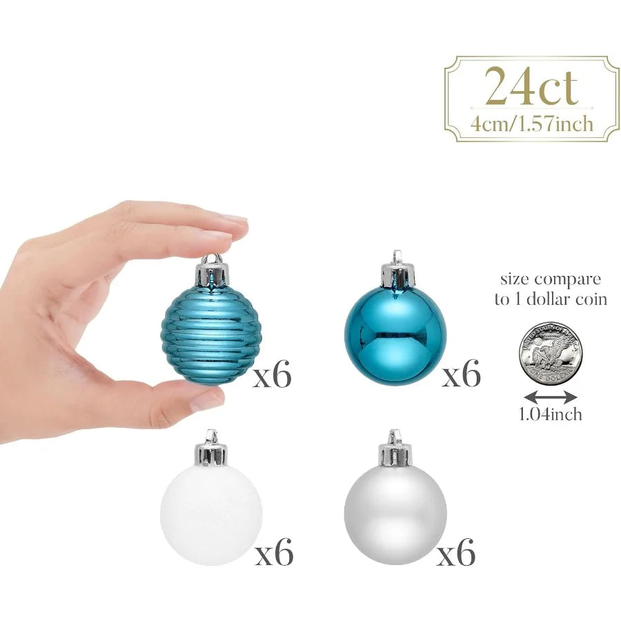 1.57 Inches Small Christmas Tree Decorations Ornament Set for 4th of July Fall Halloween 24ct Light Blue and Sil