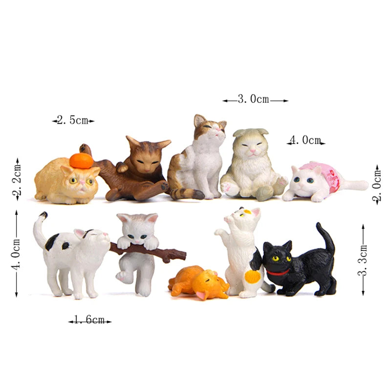 10pcs/set Cute Cat Miniature Ornaments Kitten Figurines Model Birthday Gifts For Kids Children Desk Car Home Decoration