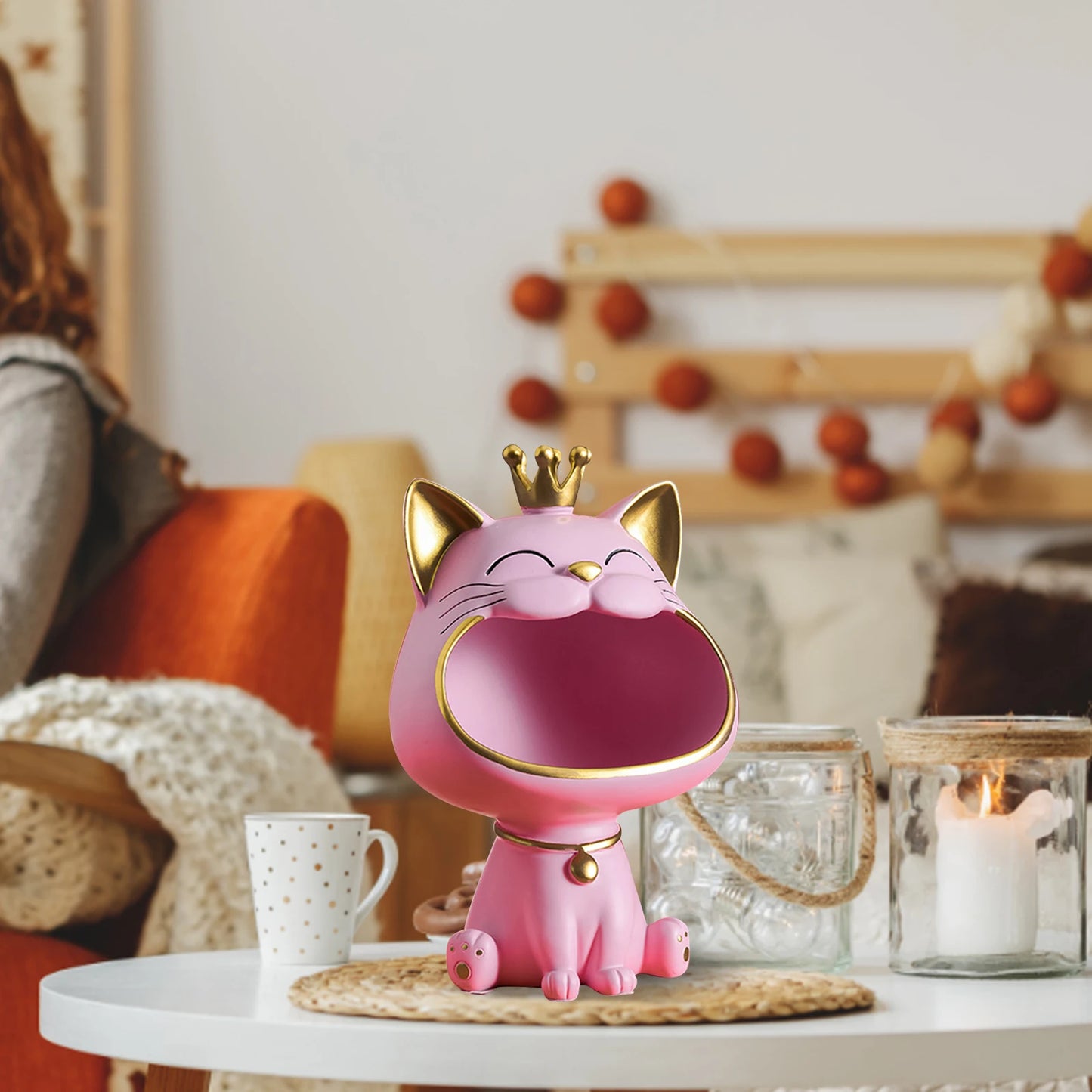 Cat Figurine Storage Box Resin Lucky Cat Statue Decoration Creative Small Items Container Cute Desktop Storage Accessories