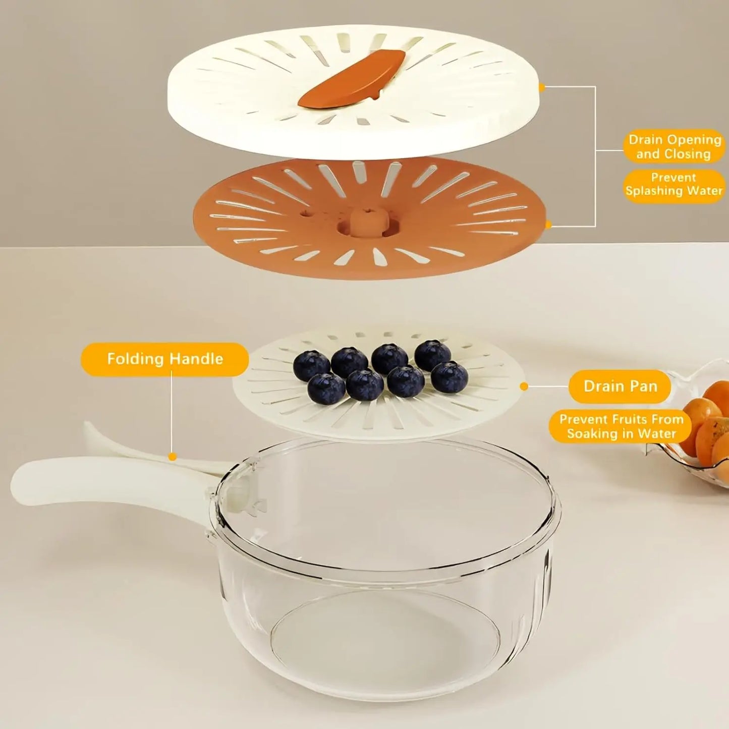Fruit and Vegetable Drainer Washing Cleaning Colander Bowl with Strainer,Fruit Wash Drainer Basket Container with Handle lid,Fru
