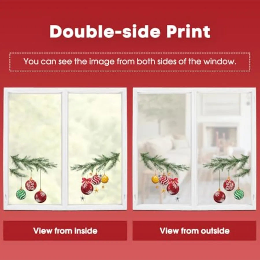 221 PCS Christmas Window Cling Sticker Set with Xmas Balls Branches and Snow Design for Home and Party Decorations Ideal for Sh
