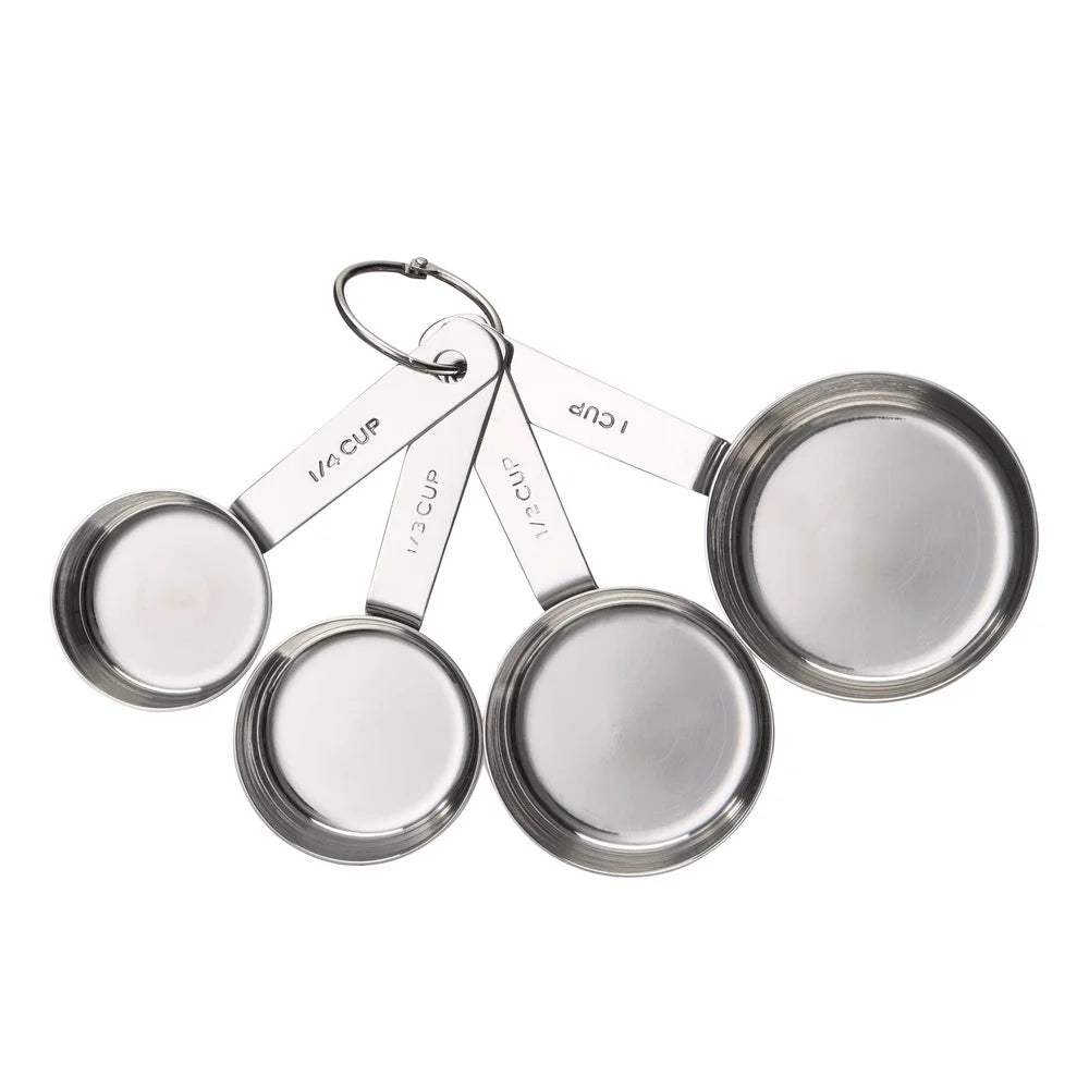 Stainless Steel Nesting Measuring Cups Set of 4 with Handles Locking Ring Engraved Sizes Baking Cooking and Food Preparation