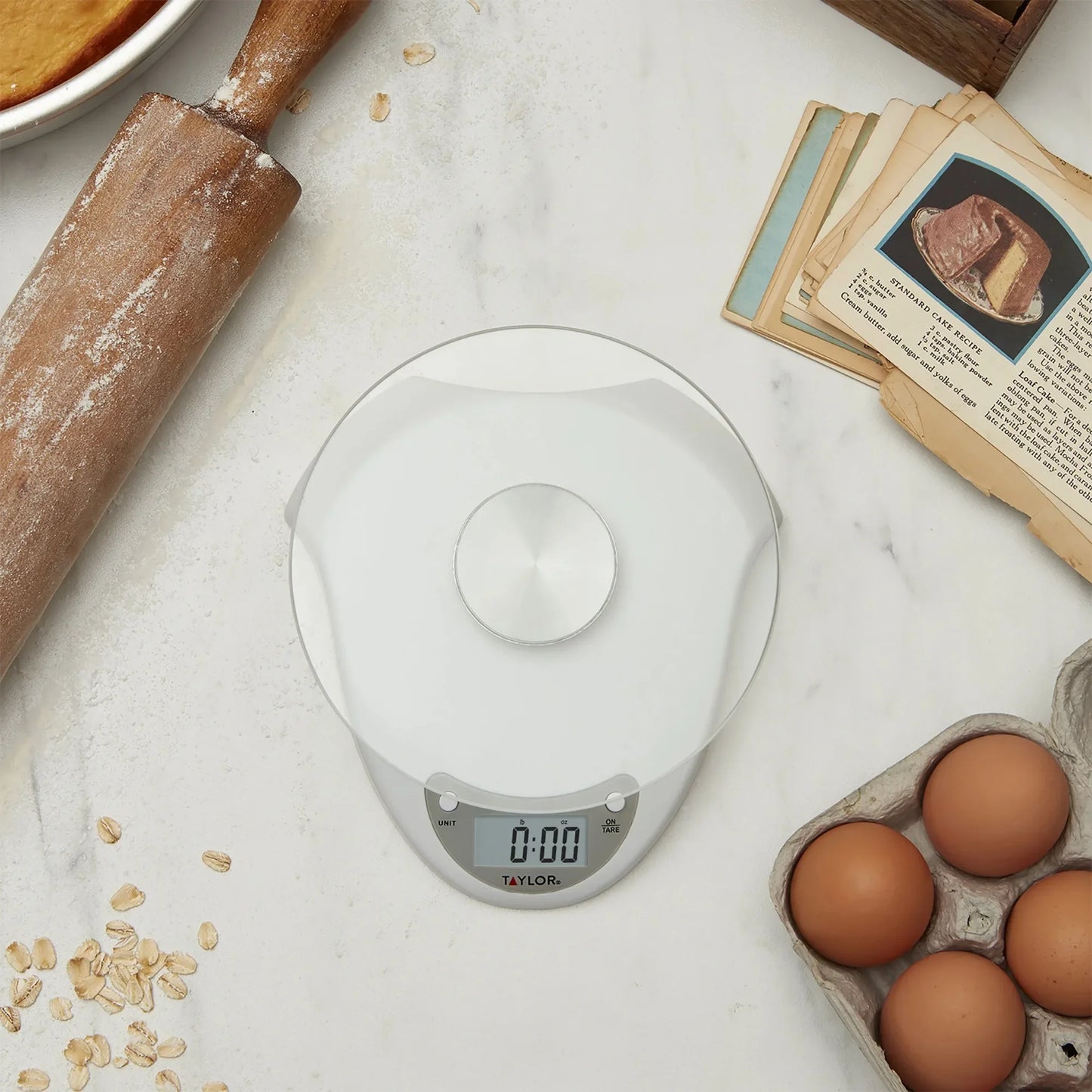 White Digital Food Scale, Precision Kitchen Scale for Baking, Cooking, Meal Prep, Easy Clean, LCD Display, Compact Design