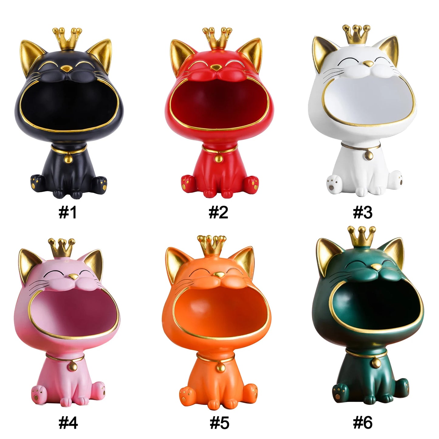 Lucky Cat Statue Decoration Resin Big Mouths Cat Statue Creative Small Items Container Cute Desktop Storage Accessories