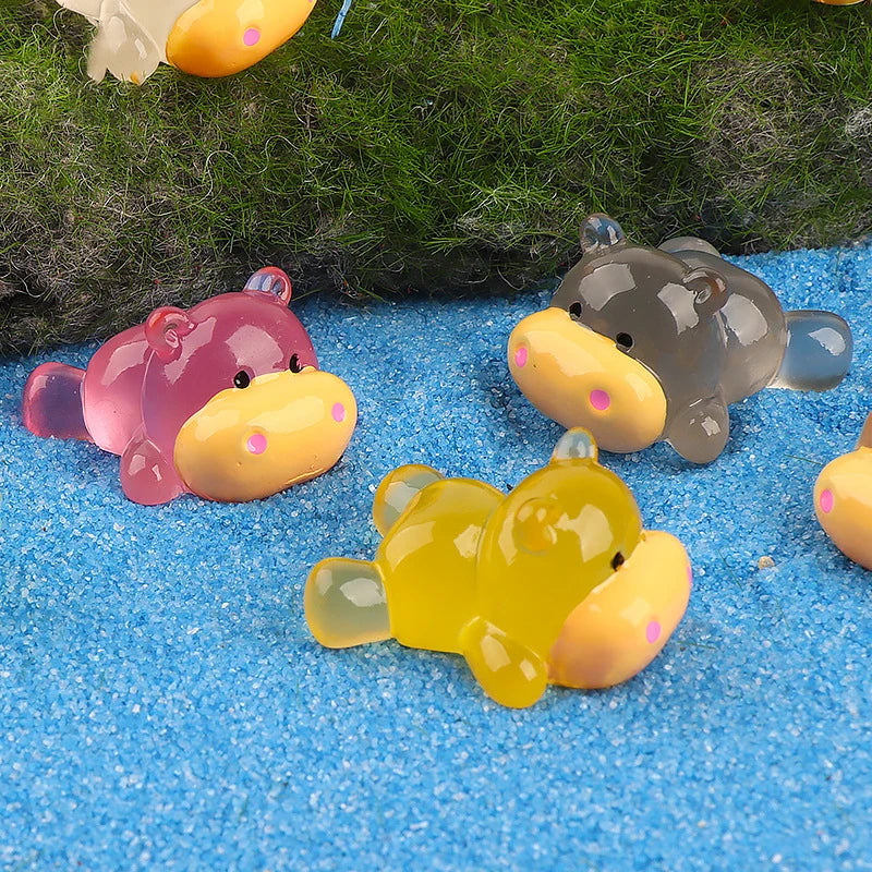 Cartoon Mini Luminous Small Hippopotamus Miniature Figurines Landscape Decoration DIY Home Decoration Accessories Gifts