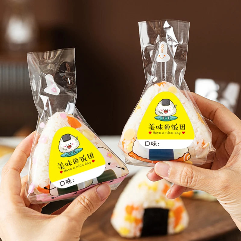 80Pcs Triangle Rice Ball Packing Bag Stickers Nori Seaweed Onigiri Sushi Bag Stickers Sushi Making Mold Tools Bento Accessories