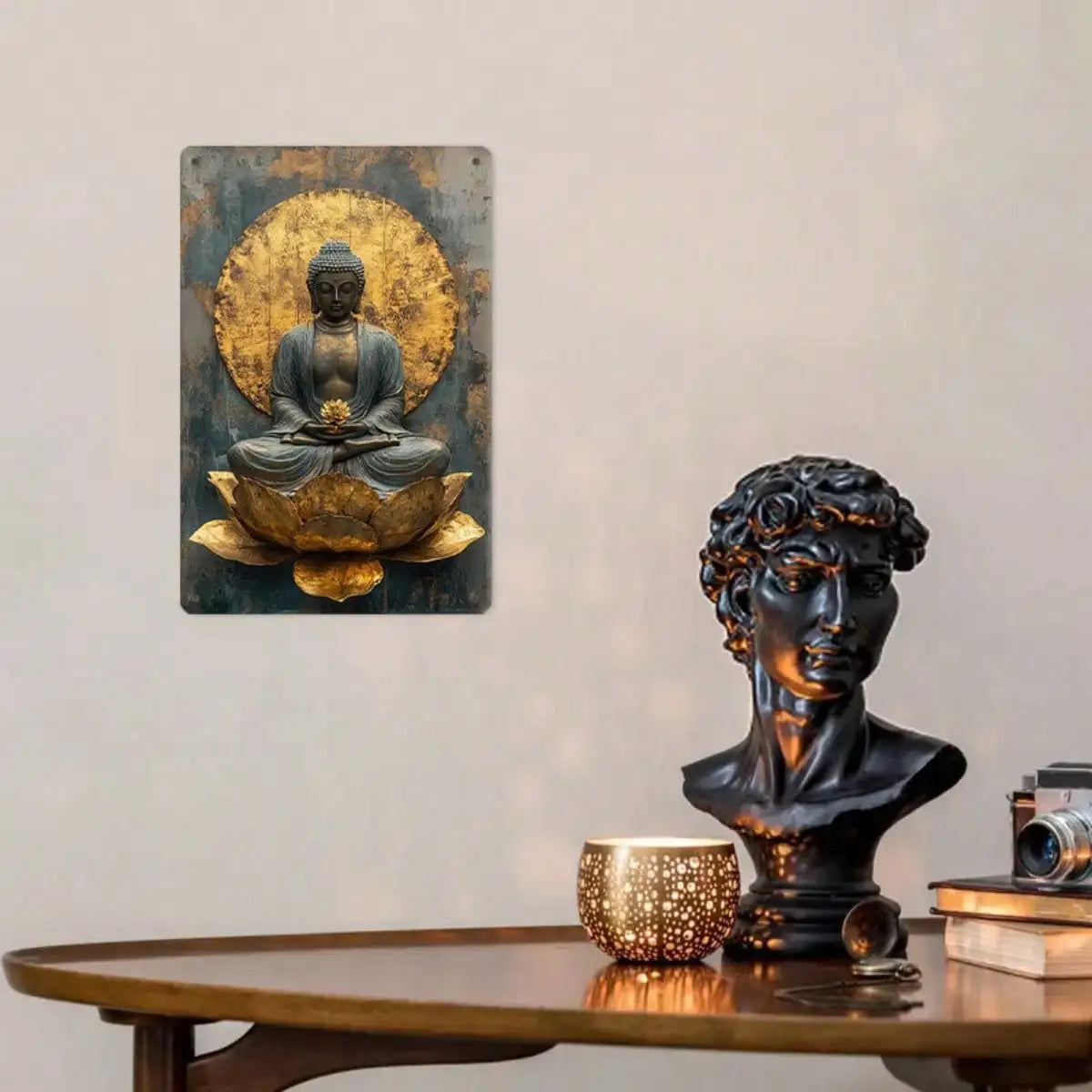 1PC Tin Sign Buddha Meditation - Zen Space/Home Decor, Golden Wall Art, 8x12 Inches / 20x30 Cm