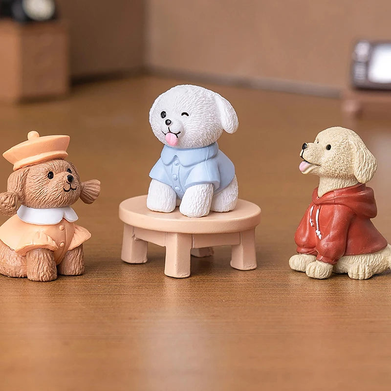 6PCS Desk Accessories Figurines Miniatures Cute Simulation Dog Pomeranian Micro Landscape Ornaments For Home Decoration