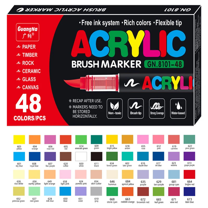 12/24/36/72 Colors Acrylic Markers Brush Pens for Fabric Rock Painting Pen Stone Ceramic Glass Wood DIY Card Making Art Supplies