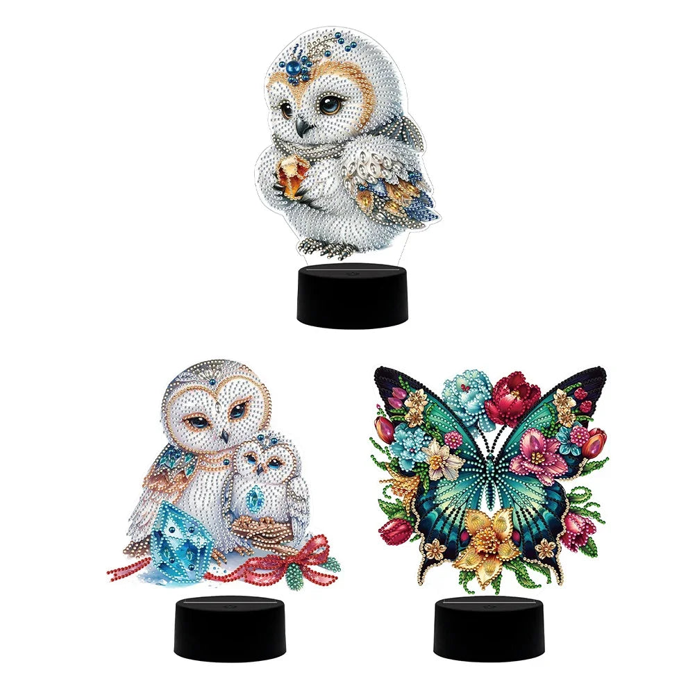 DIY Diamonds Painting Animals Table Lamp Handmade Diamond Mosaic Lamp LED Diamond Embroidery Night Lamp for Office Desktop Decor