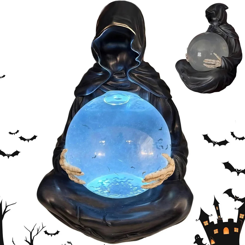 The Death God's Crystal Ball Lights Gothic Liquid Motion Water Glitter LED Light Grim Reaper Water Globe Halloween Home Decor