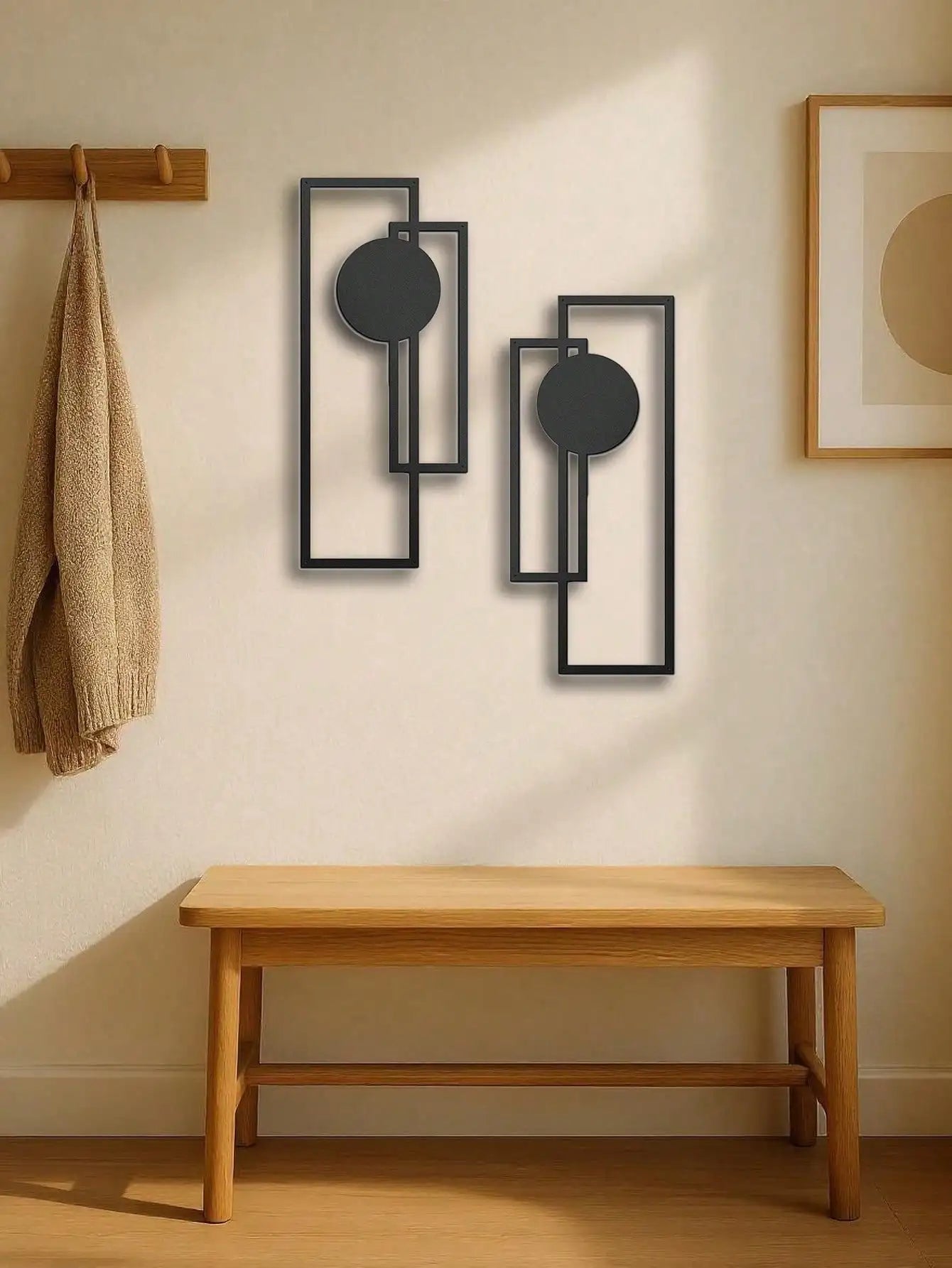 Minimalist Metal Wall Art – Geometric Rectangles & Circles: Modern Waterproof Home Decor, Gift & Halloween Accent