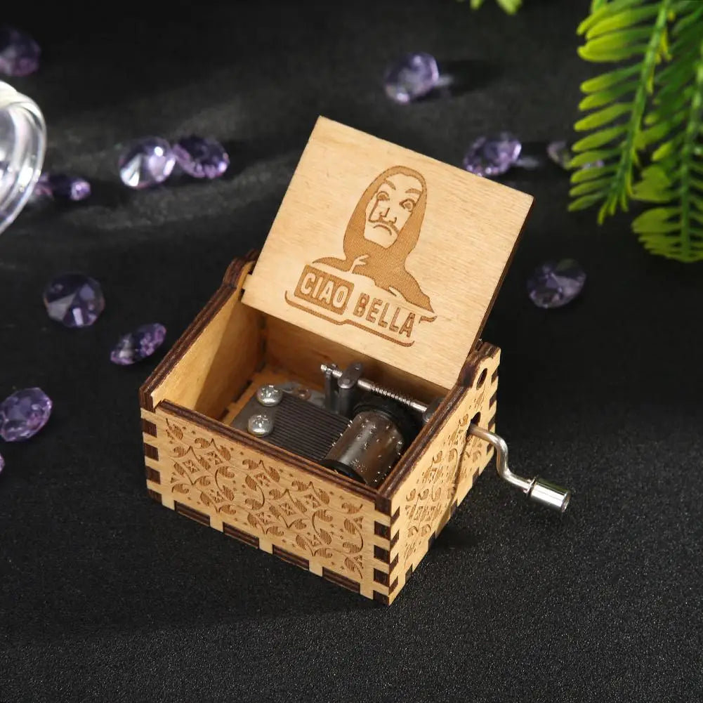Retro Carved Hand Cranked Music Box Creative Chic Mini Ornaments Household Musical Box Home Decor Halloween Christmas Gifts
