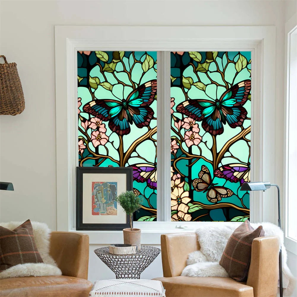 1 Sheet Window Privacy Film Floral, Removable Butterfly Window Stickers Privacy Decor Glass Window Cling Decals for Bathroom
