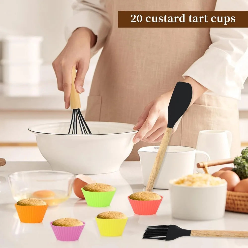 32-piece kitchen utensil set with reusable silicone baking cups - food-grade silicone, bpa-free, comprehensive cooking tools.