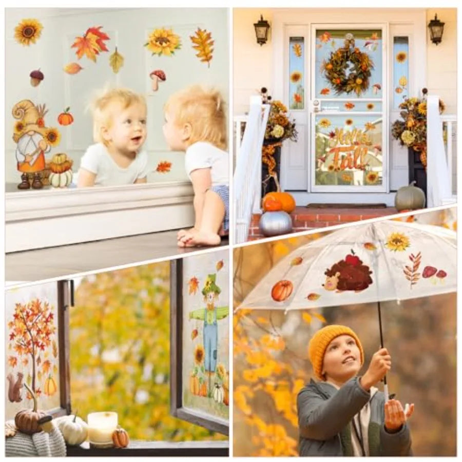 150 Pcs Fall Window Clings for Thanksgiving Decorations Autumn Seasonal Window Stickers with Pumpkins and Maple Leaves Ideal fo
