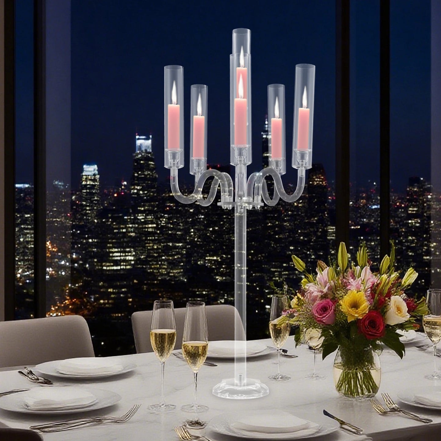 6 Arm Acrylic Candle Holder,Diameter of 0.87in Candle Holder for Wedding Party,Electronic Candle Holder,For Anniversaries