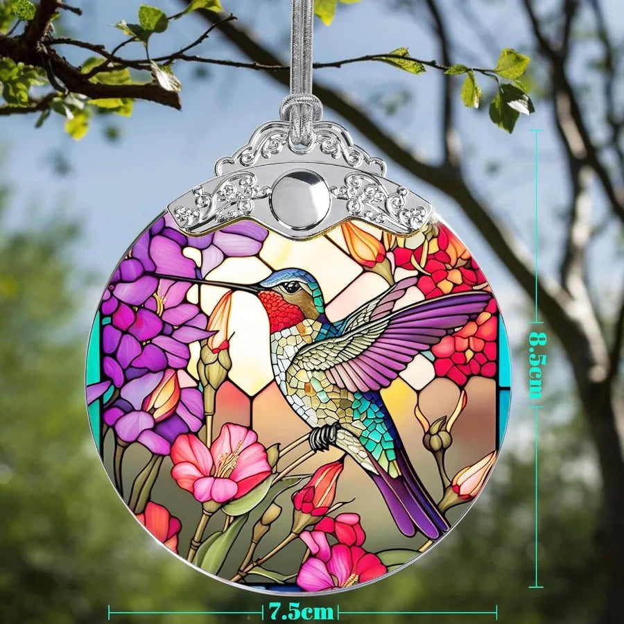 Christmas Ornament Stained Glass Hummingbird Decor for Tree Holiday Decorations and Xmas Gift Ideas