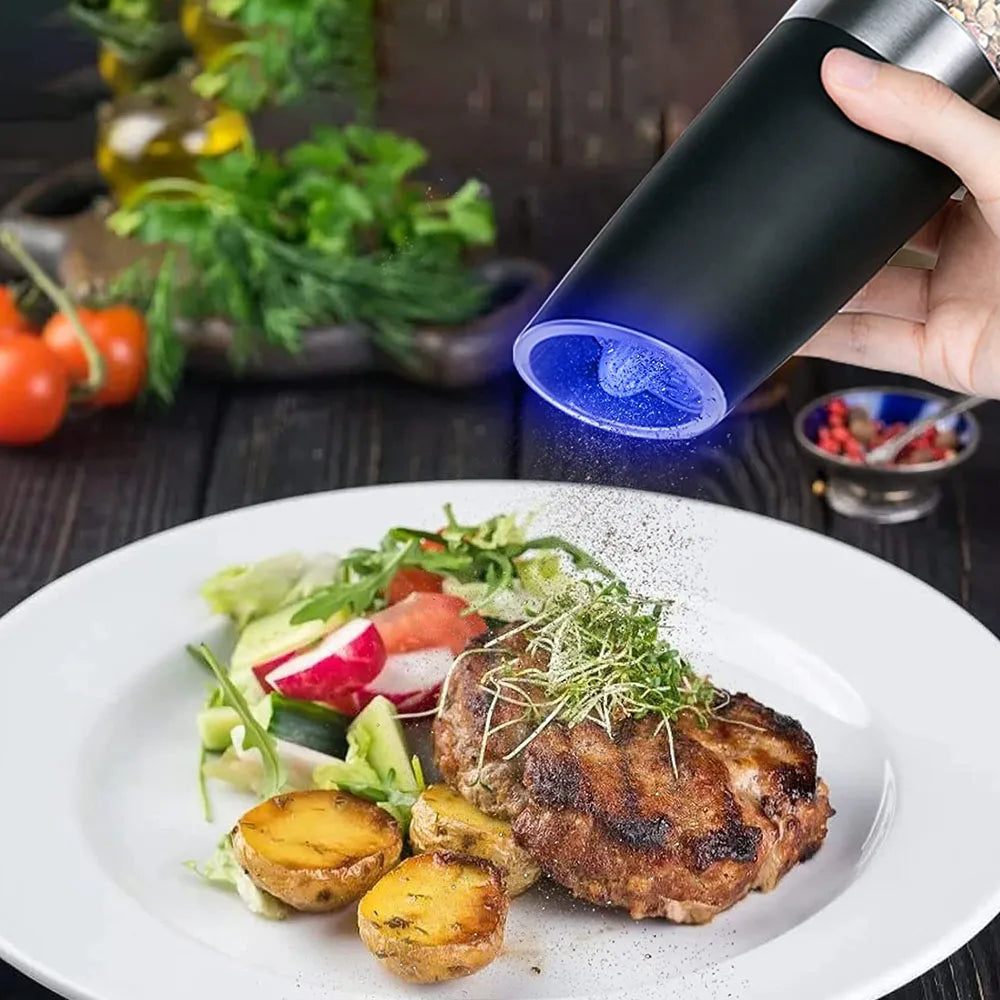 Winholder Gravity Electric Pepper and Salt Grinder Mill Adjustable Coarseness Battery Powered with Blue LED Light