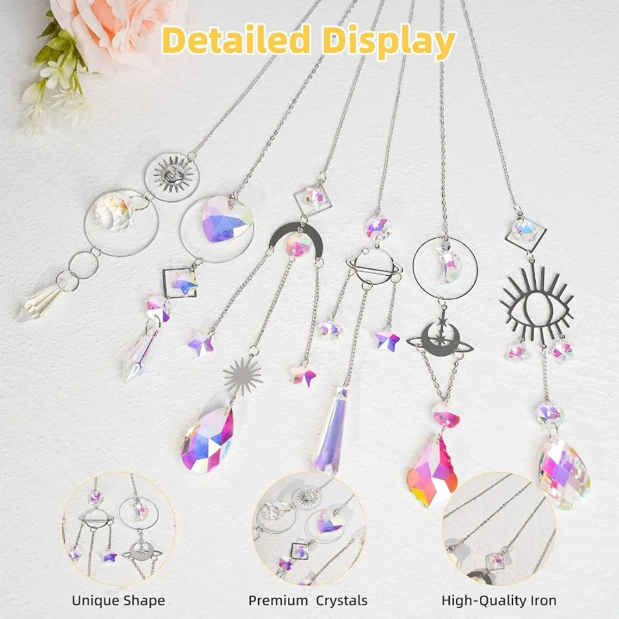 Sun Catchers 6Pieces Colorful Crystals Suncatcher with Chain Pendant Ornaments Hanging Crystals Prism Rainbow for Window Home I