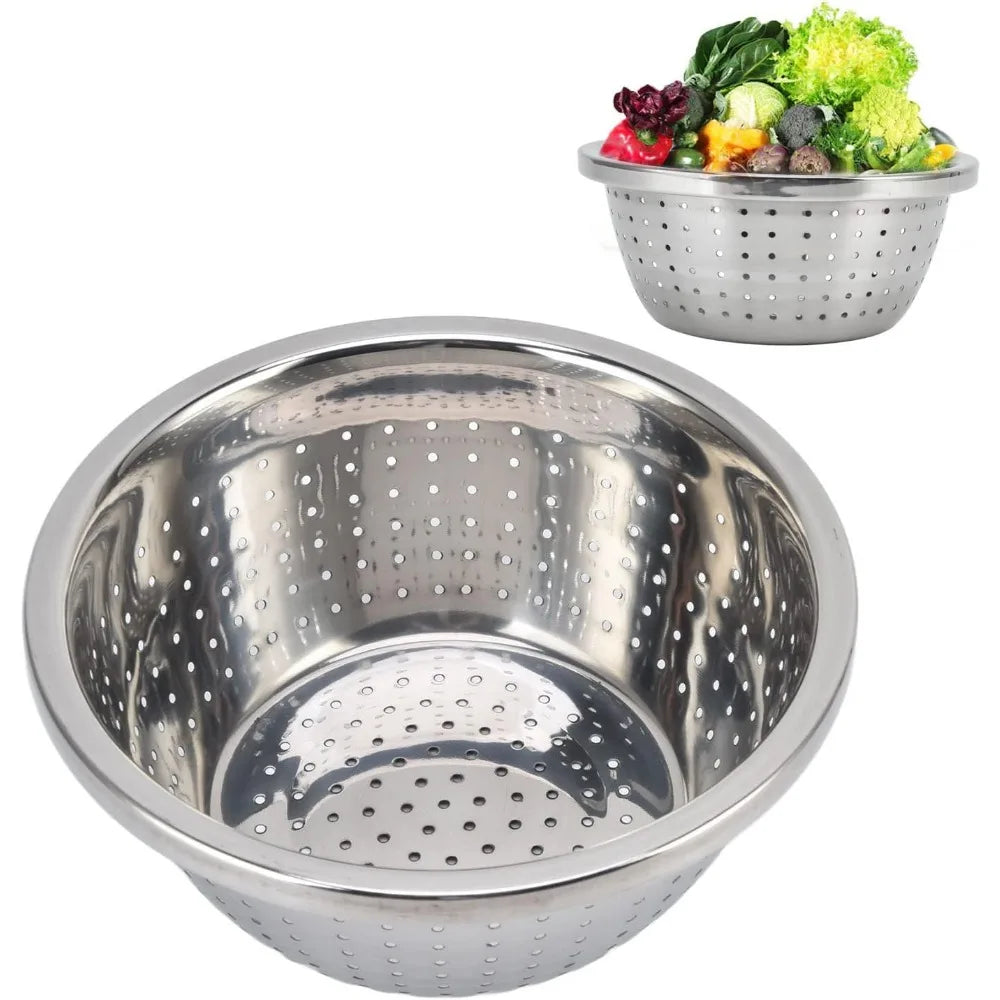 Stainless Steel Colander, Vegetable Washing Basket proof Multifunction Food Strainer Bowl for Kitchen, Vegetable Slicer Grater S