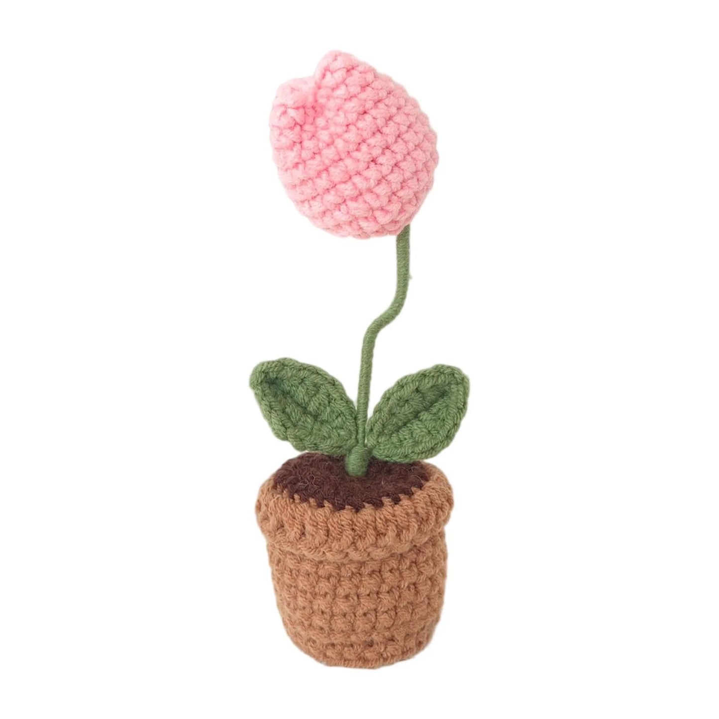 New Hand Knitting Potted Plants Handwoven Rose Sunflower Tulip Crochet Flower Bouquet Potted Ornament Table Home Room Decoration