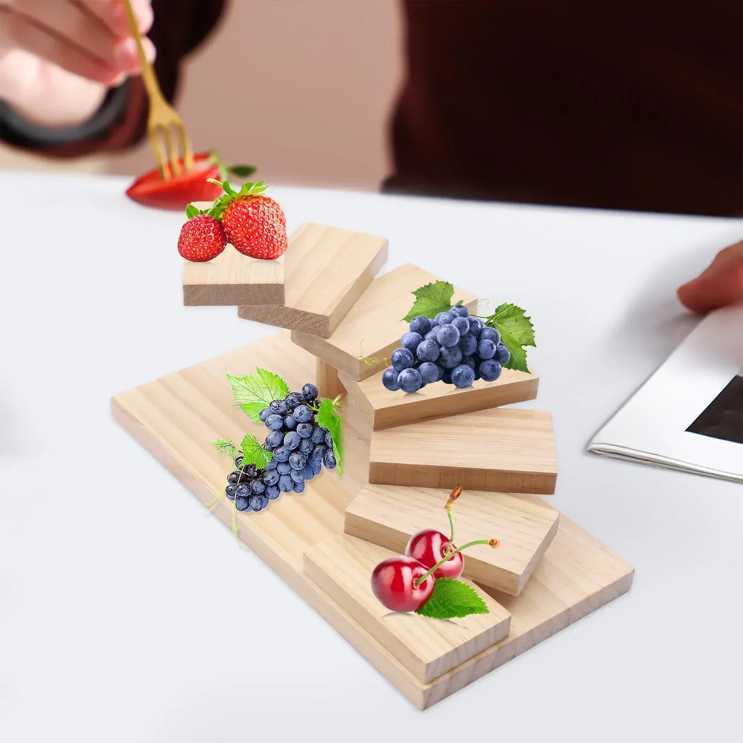 Wooden Multi-Tiered Sushi Platter, 7-Step Sashimi Serving Tray for Wedding Buffet, Decorative Food Display Stand for Kitchen