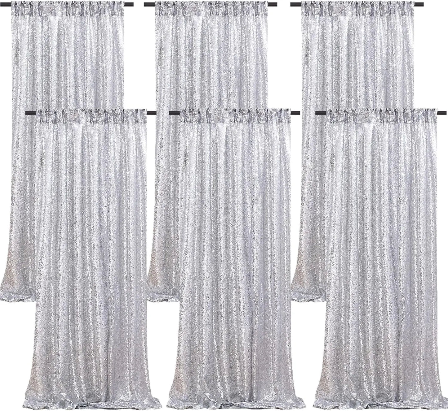 Silver Sequin Backdrop Curtains 8 Panels 2FTx8FT Wedding Photo Backdrop Glitter Birthday Bridal Party Curtains Sparkle Backgroun