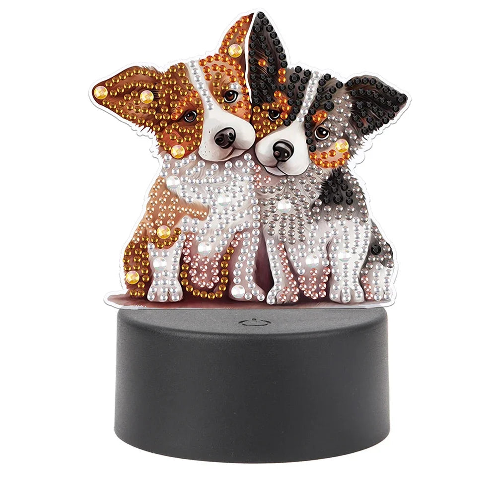DIY Diamonds Painting Animals Table Lamp Handmade Diamond Mosaic Lamp LED Diamond Embroidery Night Lamp for Office Desktop Decor