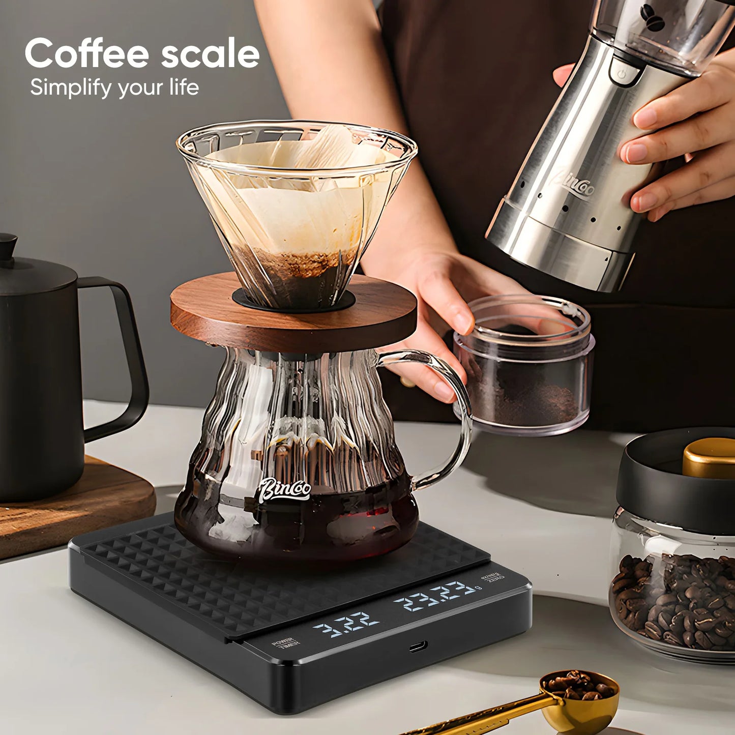 Kitchen Coffee Scale With Timer Rechargeable Digital Scale 0.1g High Precision 3 Modes Drip Espresso Scale Barista Gift