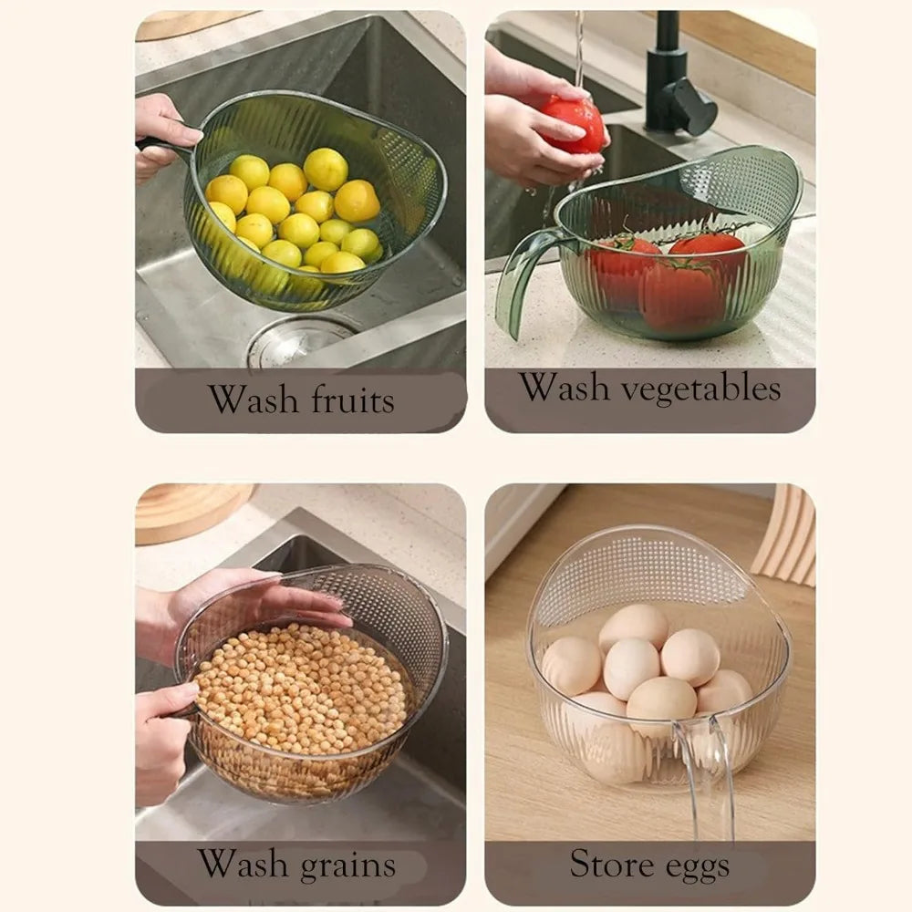 2 PCS 2-In-1 Multifunctional Rice Strainer,Large Rice Washer Beans Washer Strainers And Colanders - Washing Bowl for Fruit Washi