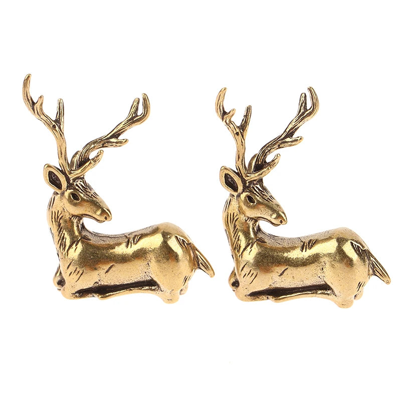 1Pc Retro Brass Christmas Elk Miniature Figurine Festival Decoration Accessories Mini Deer Statue Desktop Ornament Decors